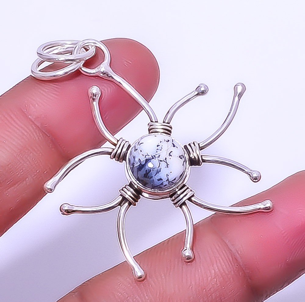 Dendritic Opal – Brazil Gemstone 925 Sterling Silver Jewelry Pendant 1.95″ A343