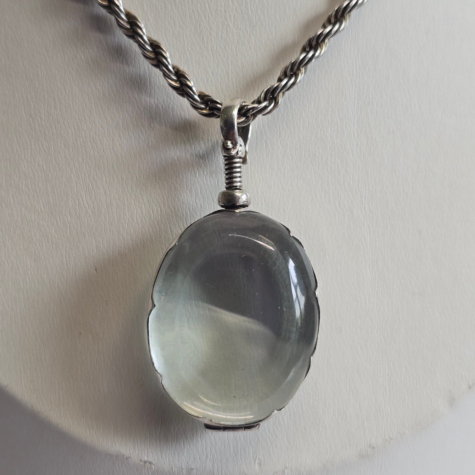 Sterling Silver Glass Locket Necklace 31.14g Fine Jewelry 24″ Rope Chain *READ*