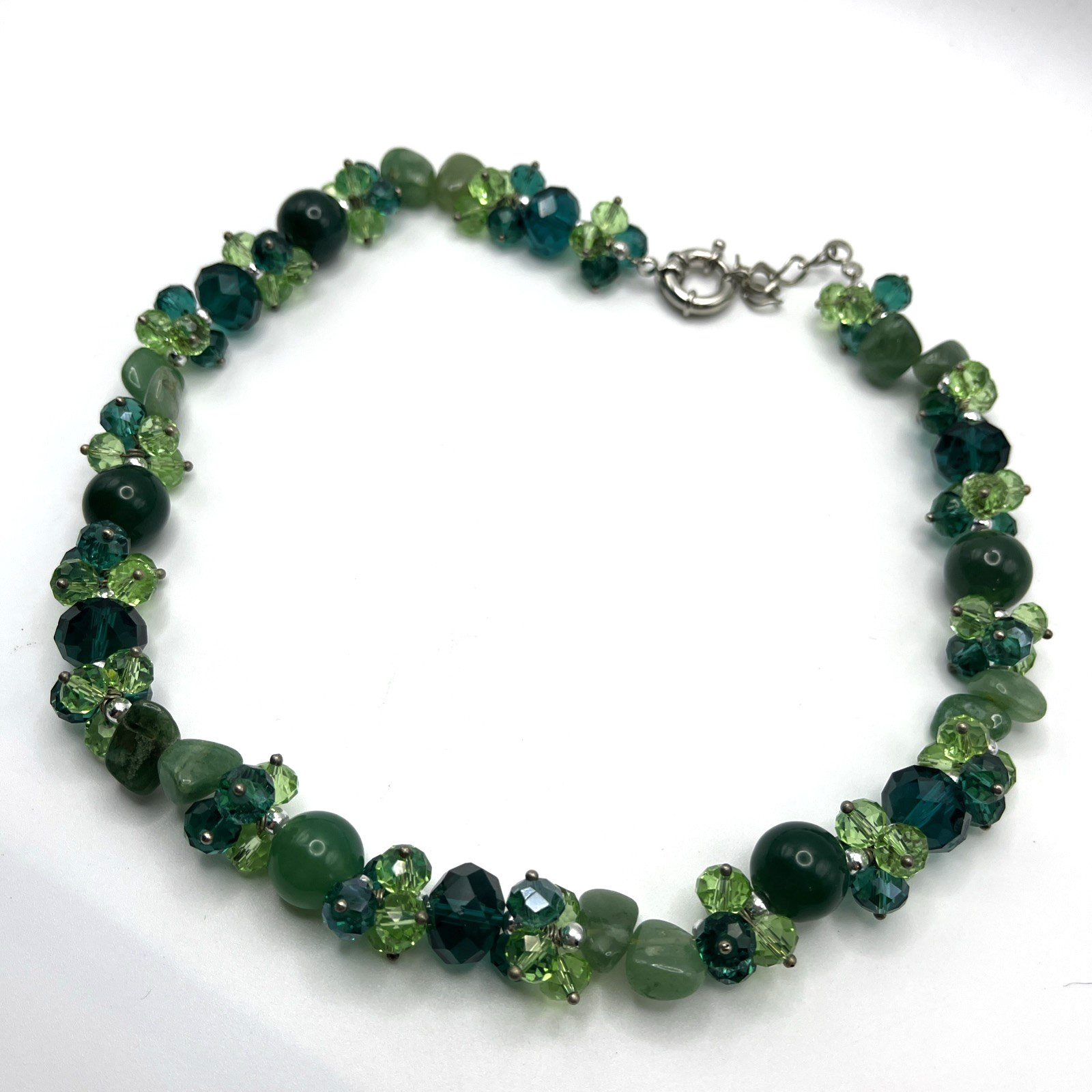 Green Glass & Semi Precious Stone Statement Necklace 46cm Handmade Boho Gift