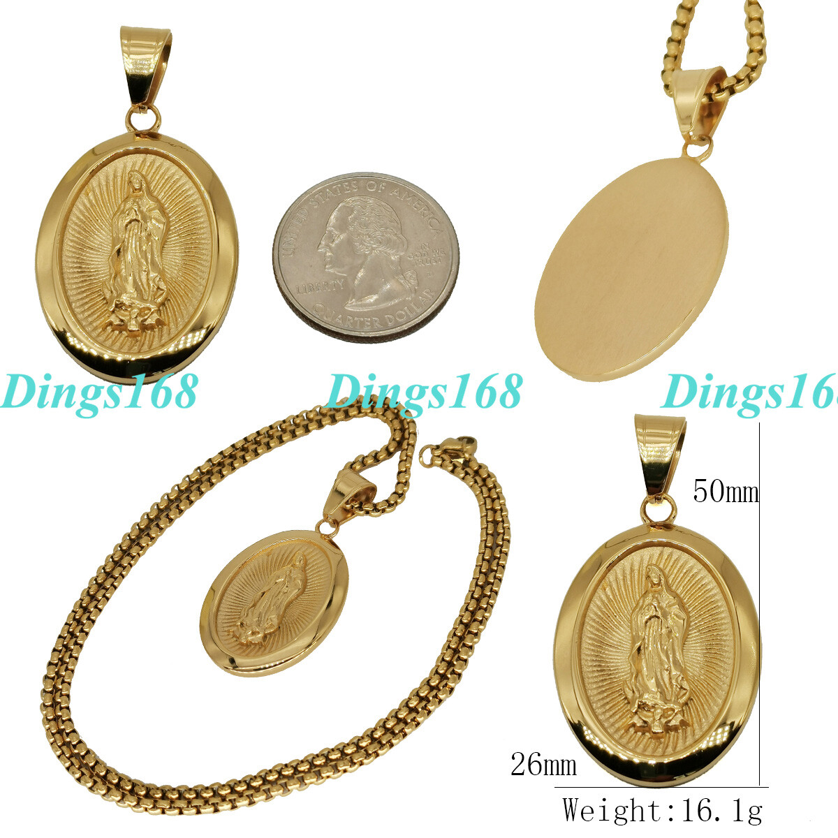18K Gold Filled Virgin Mary Oval Medal Pendant+18″/20/22/24/26/28″ Necklace A121