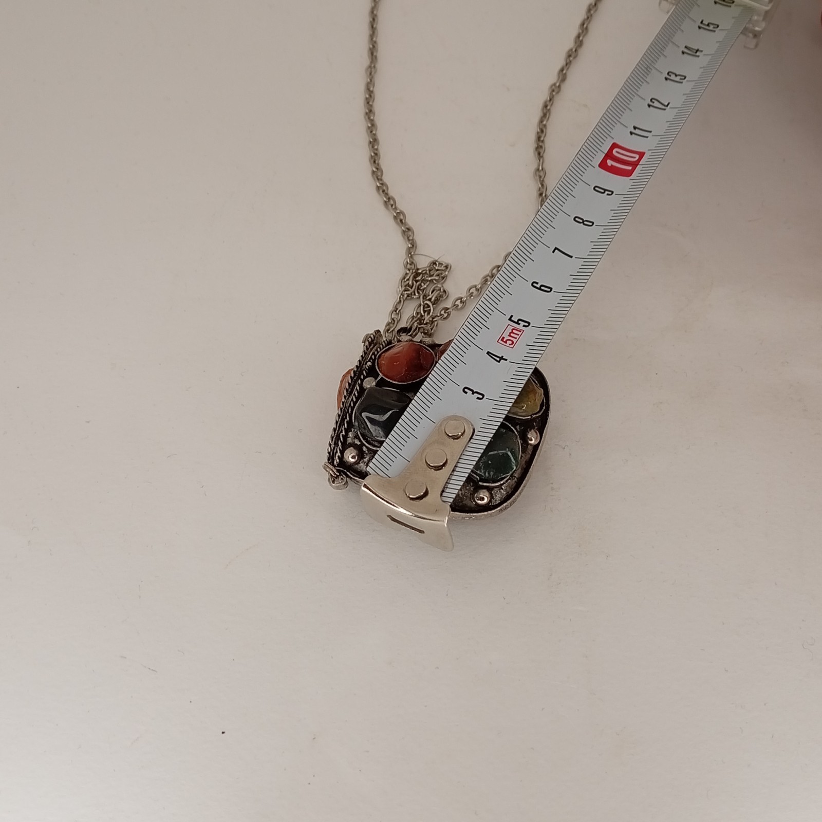 India 45MM Gemstone Antique Silver Brass Poison Locket Purse Pendant Necklace