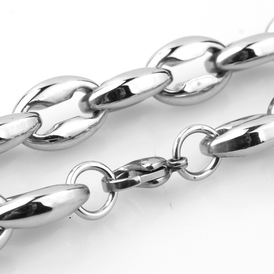 Huge Heavy Stainless Steel Silver Coffee Beans Chain Men Women Necklace 22″*12mm
