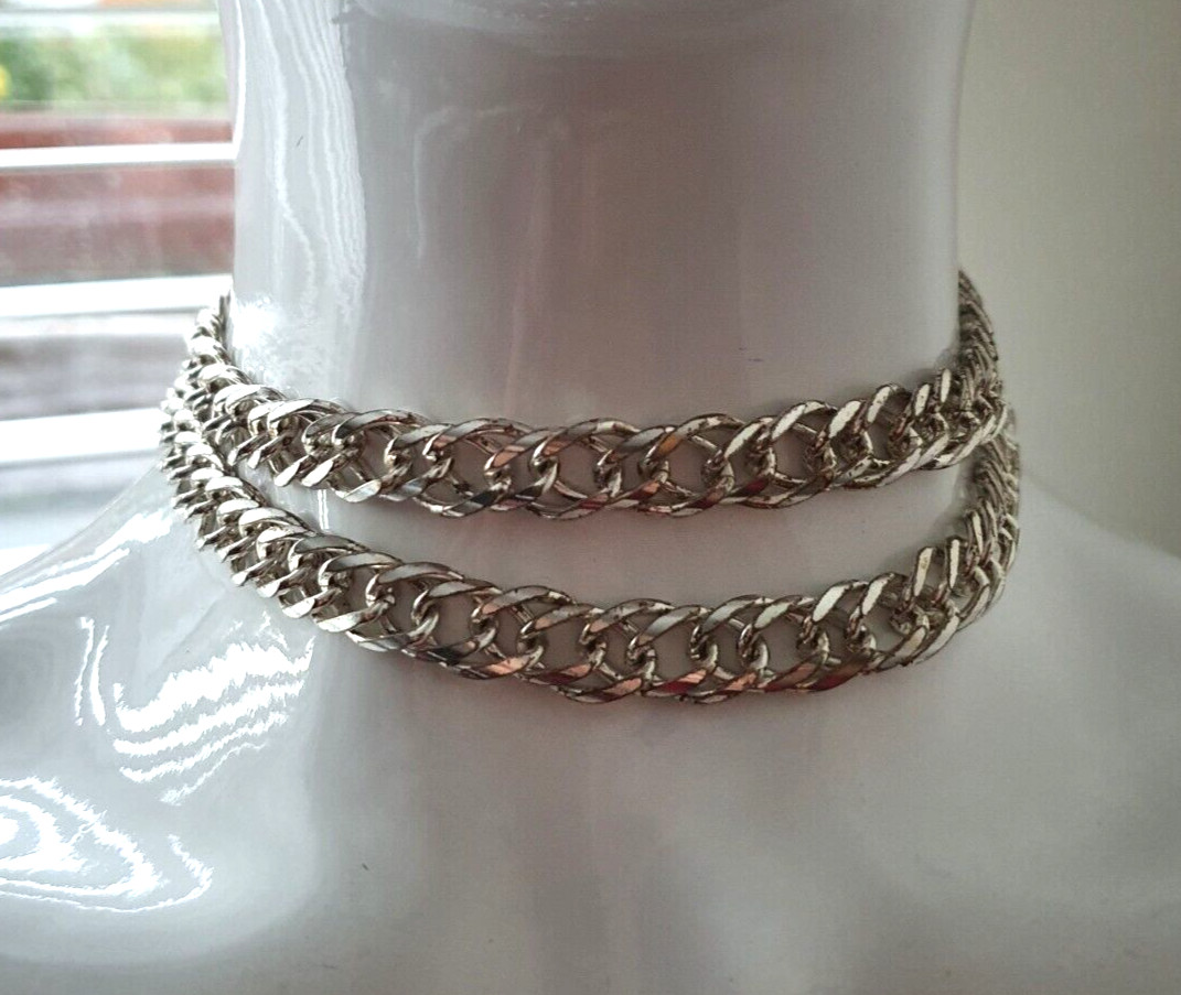 Vintage Heavy Sliver Tone 10mm Wide Flat Curb Link Chain Necklace CBM3-2495