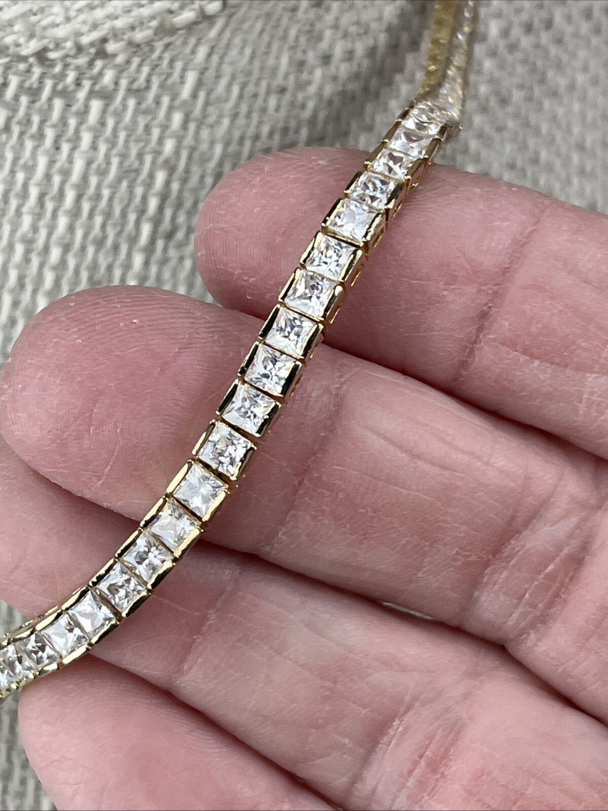 Tennis Chain 16.5” 925 Sterling Silver Clear Simulated CZ Necklace Gold Tone