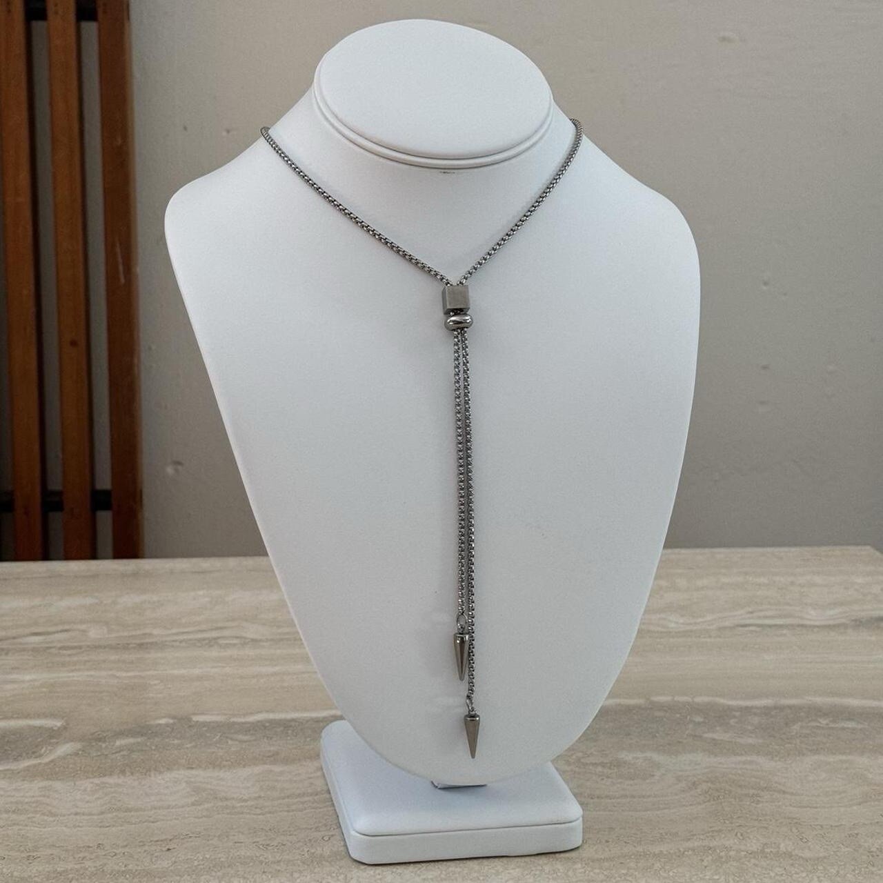 Silver Spike Chain Bolo Tie Necklace