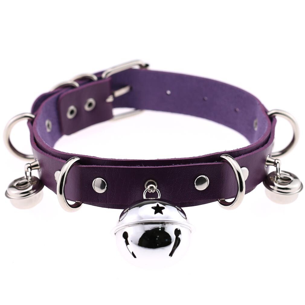 Allacki Punk Leather Choker Necklace Multilayer Bells Metal Chocker Collar