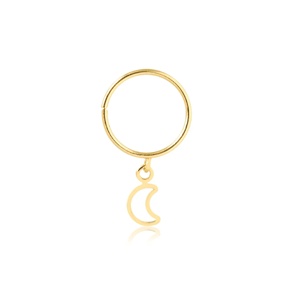 18k Yellow Gold Drop Dangle Moon Cartilage Hoop Ring Ear Piercing