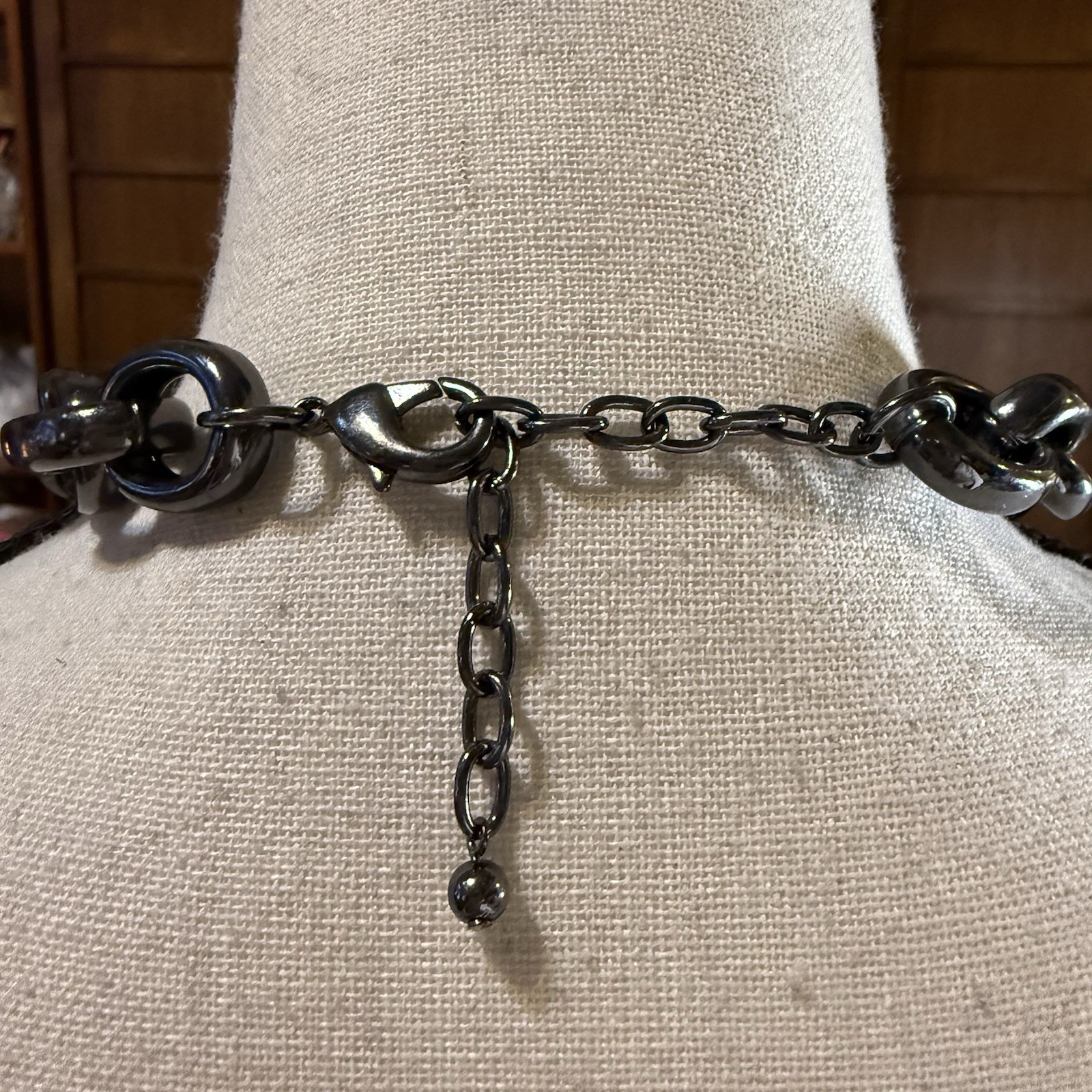 Gothic Heavy Chunky Chain Link Black Crystal Gunmetal Statement Necklace 17”-20”