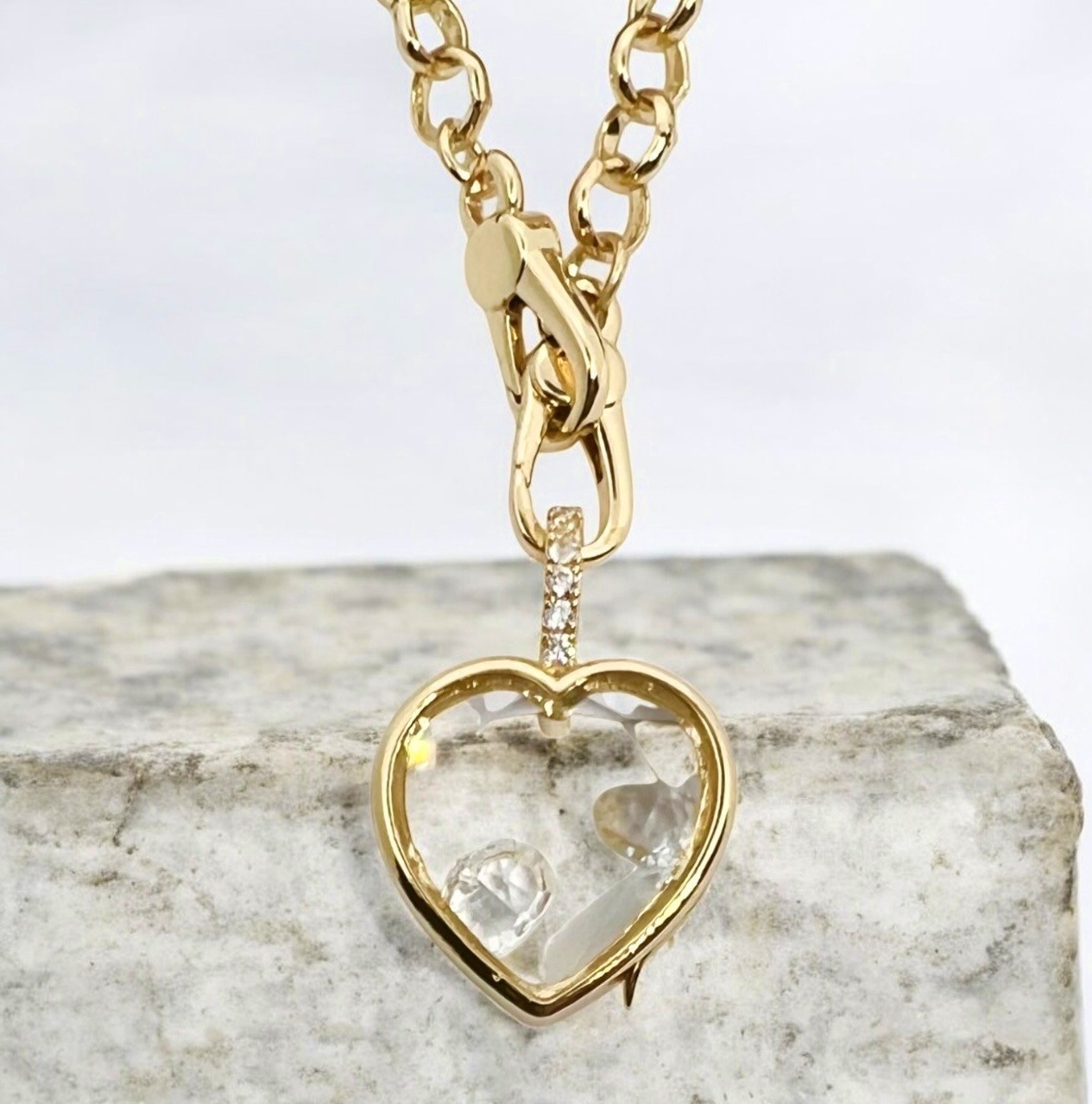 Glass Opening Charm Locket 18ct Gold Filled 46cm Chain Heart or Round Options