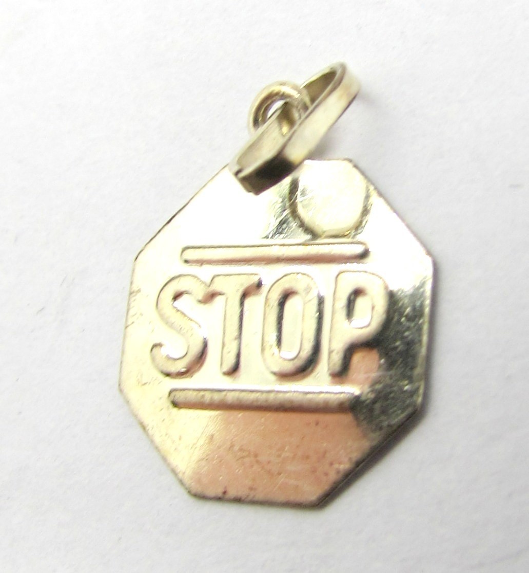 YELLOW GOLD FILLED STOP SIGN PENDANT OR CHARM 17X11MM ~ 0.1G