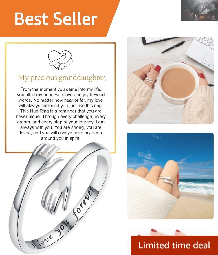 Engraved Granddaughter Ring – Emotional Hug Design in Adjustable Stainless Steel