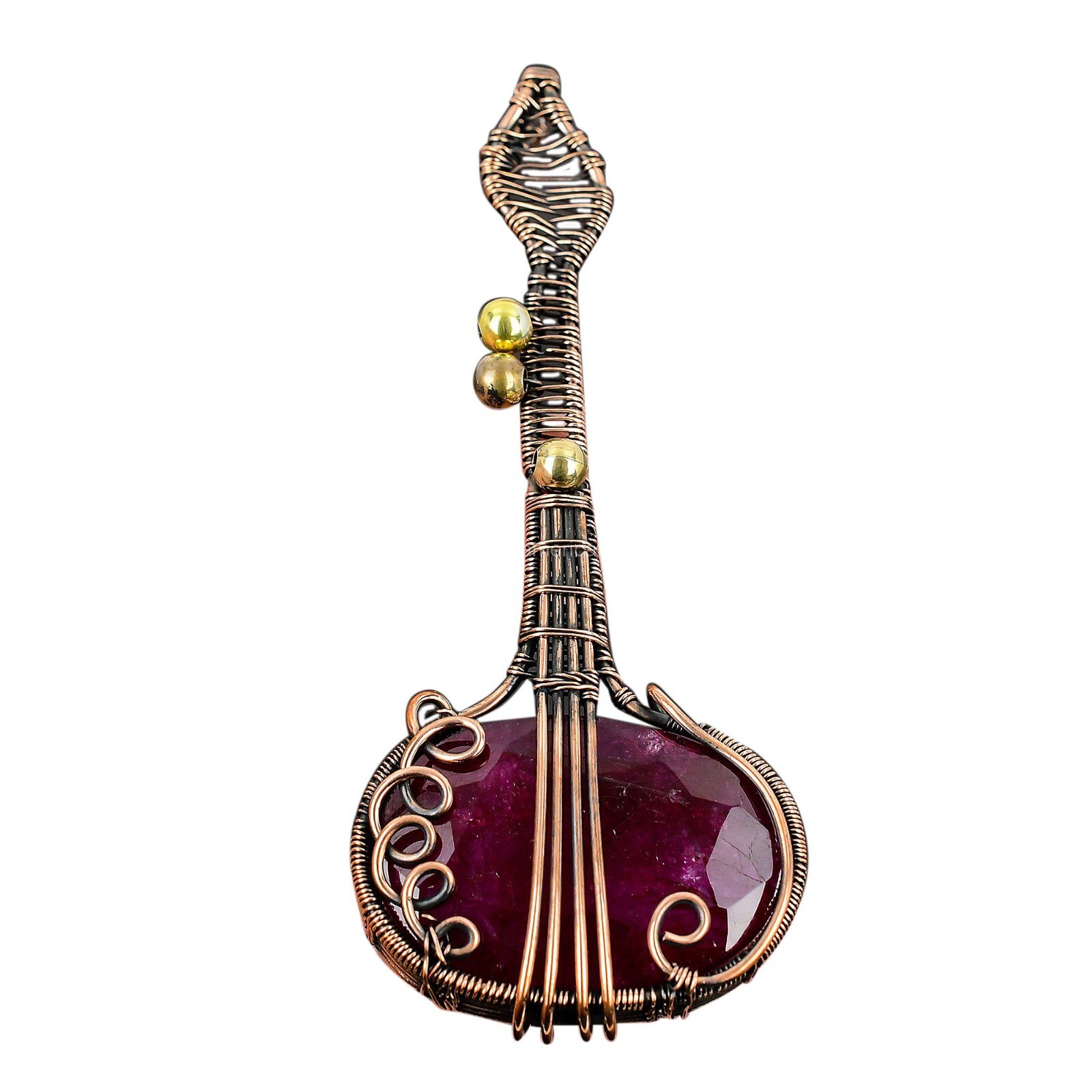 Kashmir Rubi Jewelry Copper Gift For Mum Guitar And Wire Wrapped Pendant 3.62″