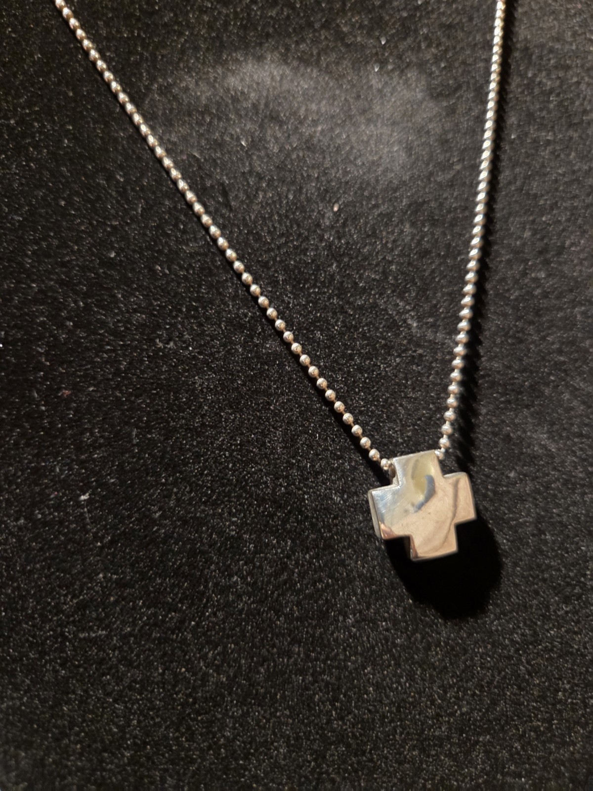 Tiffany & Co. 925 Sterling Square Roman Cross On Ball Chain Necklace Signed