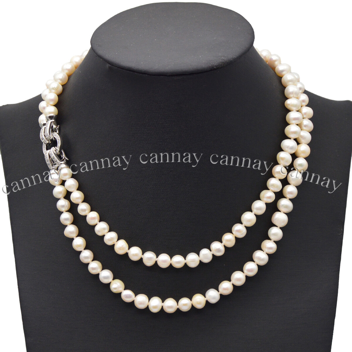 2 Strands Real Natural 7-8mm White Freshwater Cultured Pearl Necklace 18-20”
