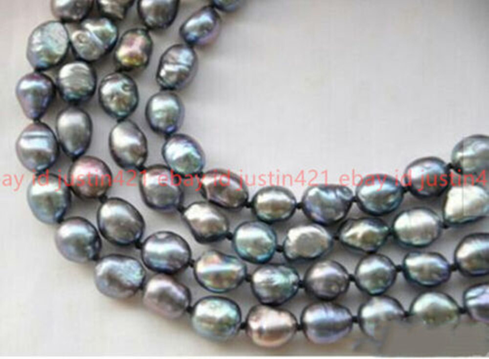 Rare Natural 8-9mm Freshwater Peacock Black Baroque Pearl Necklaces 16-100″