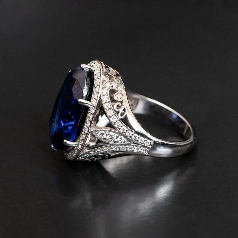 8.60 Ct Natural Sapphire Diamond Engagement Awesome Ring 14K Solid White Gold