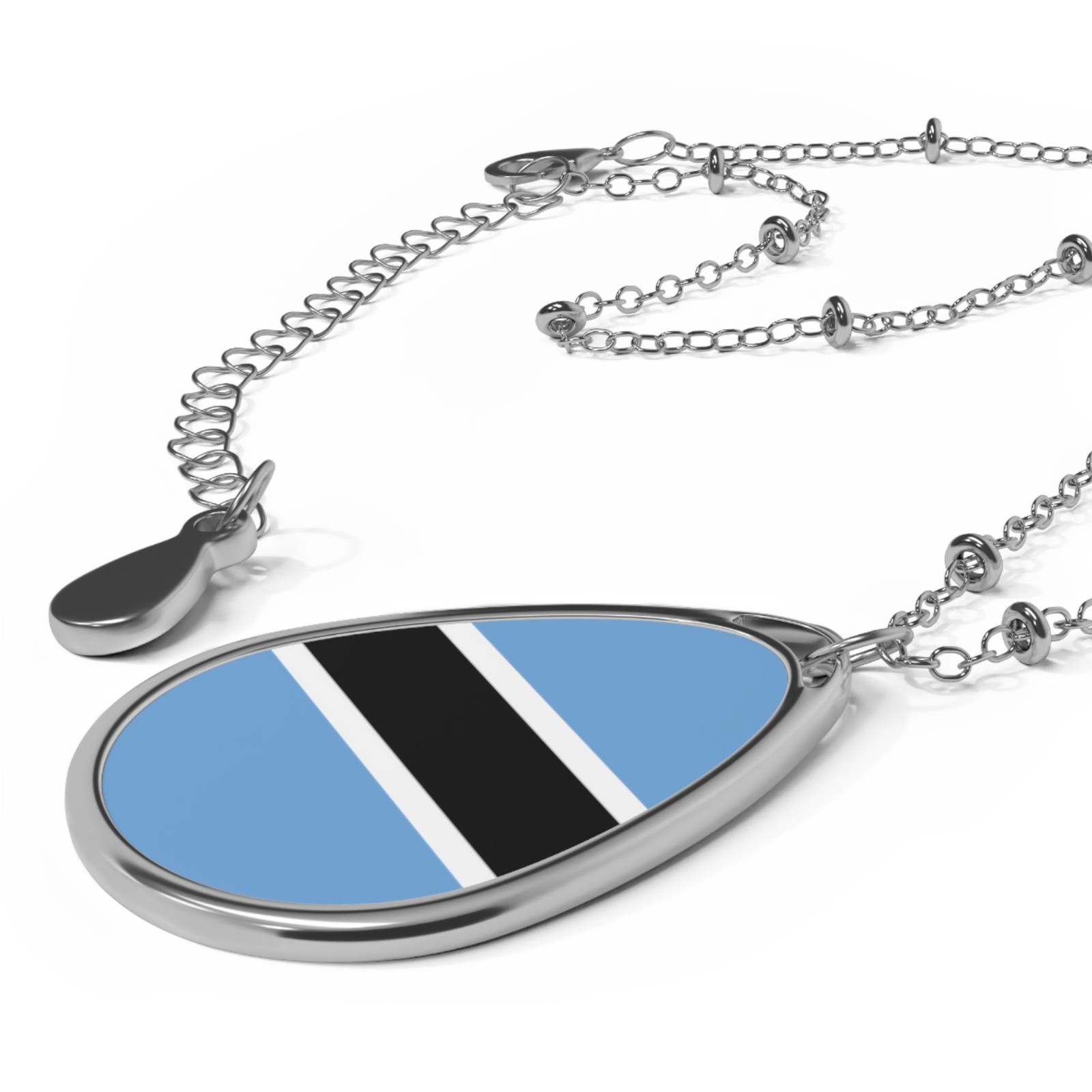 Botswana Flag Oval Necklace – Botswana Heritage Pendant – One Size / Silver