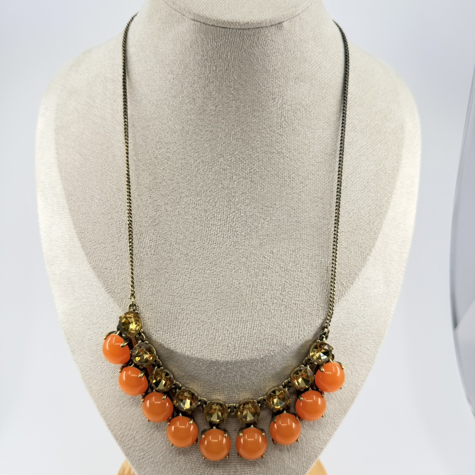 J. Crew Vibrant Orange Bubble Necklace w Rhinestones Gold-Tone 20”