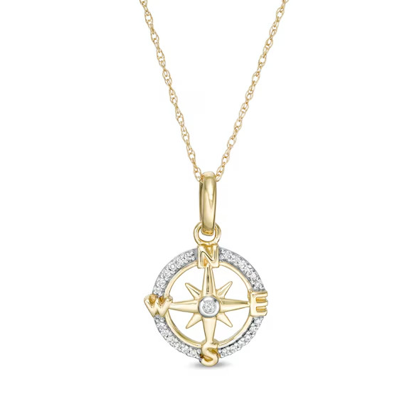 1.25Ct Round Simulated Diamond Compass Pendant Necklace 14k Yellow Gold Plated