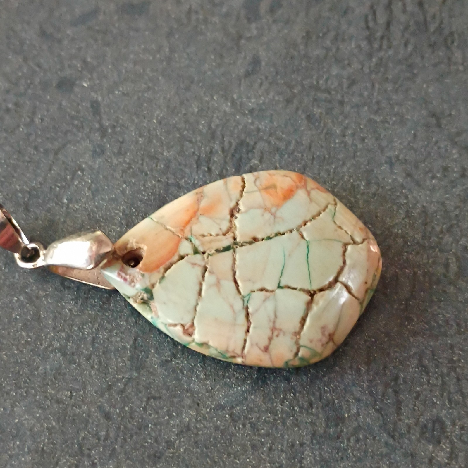 Teardrop Multicolor Imperial Jasper Pendant Polished Green Tan Metal Bail