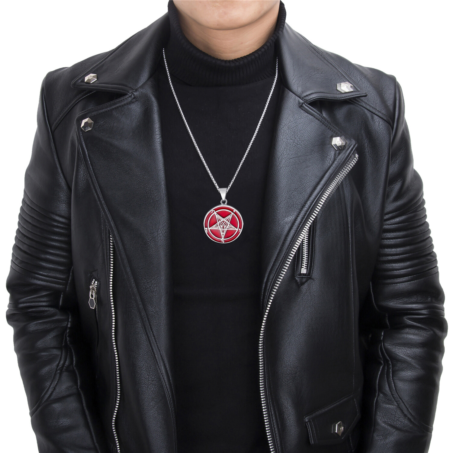Both Sided Red Baphomet GOAT Sigil of Lucifer Stainless Steel Pendant Necklace