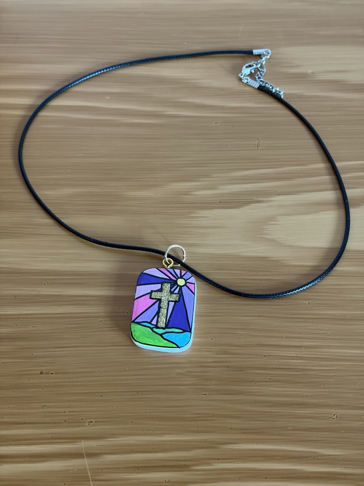 Multicolor Handmade Cross Charm Pendant Necklace on Cord Religious