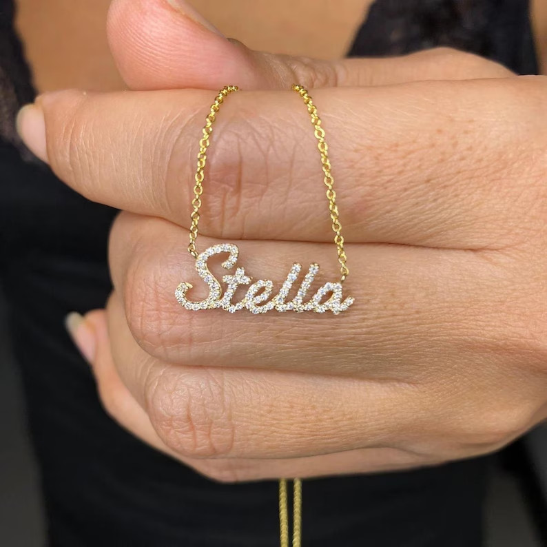 14K Yellow Gold Plated Personalize Name Pendant 5 Ct Round Cut Simulated Diamond