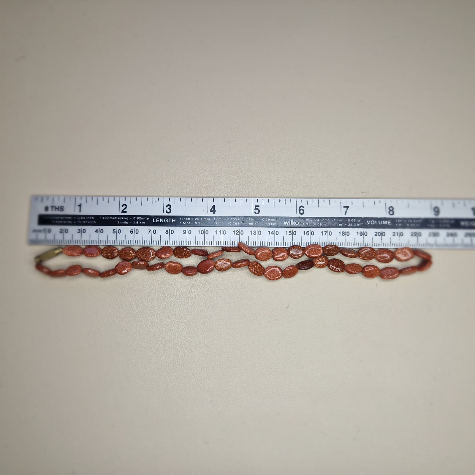 Sandstone Beaded Necklace Oval Beads Vintage Collar Length 46cm Long Orange