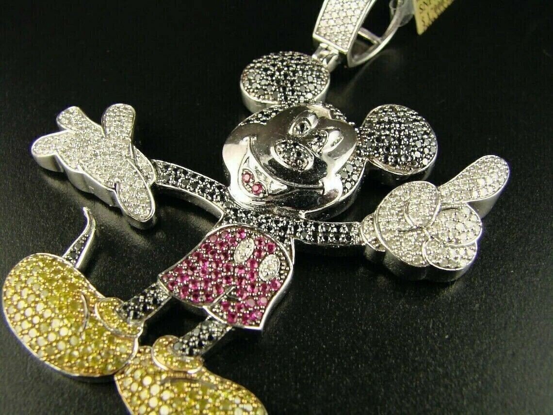 4Ct Round Cut Lab Created Trio Diamond Mickey Mouse Pendant 14KWhite Gold Plated