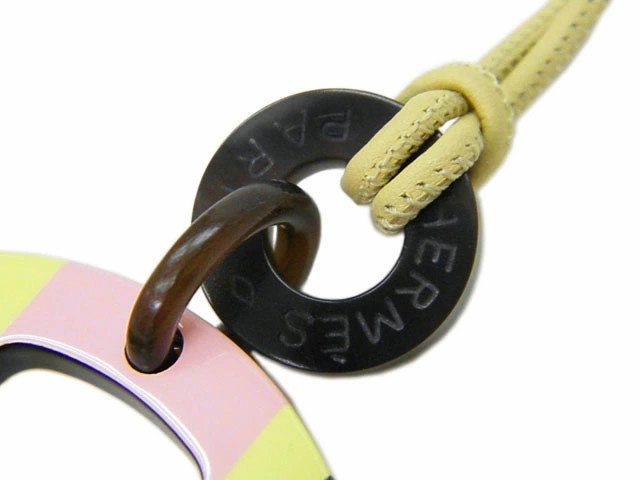Hermes Buffalo Horn Pendant Necklace Yellow/Pink/Purple 6.5in Top 75in Cord