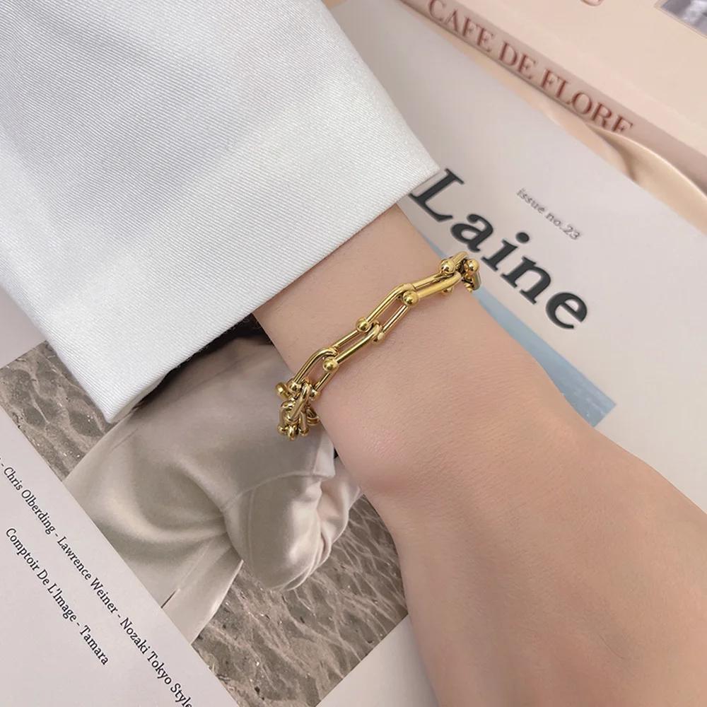Fashion 18K Gold Thick Chain Necklace Bracelet Set Waterproof Jewelry for Women