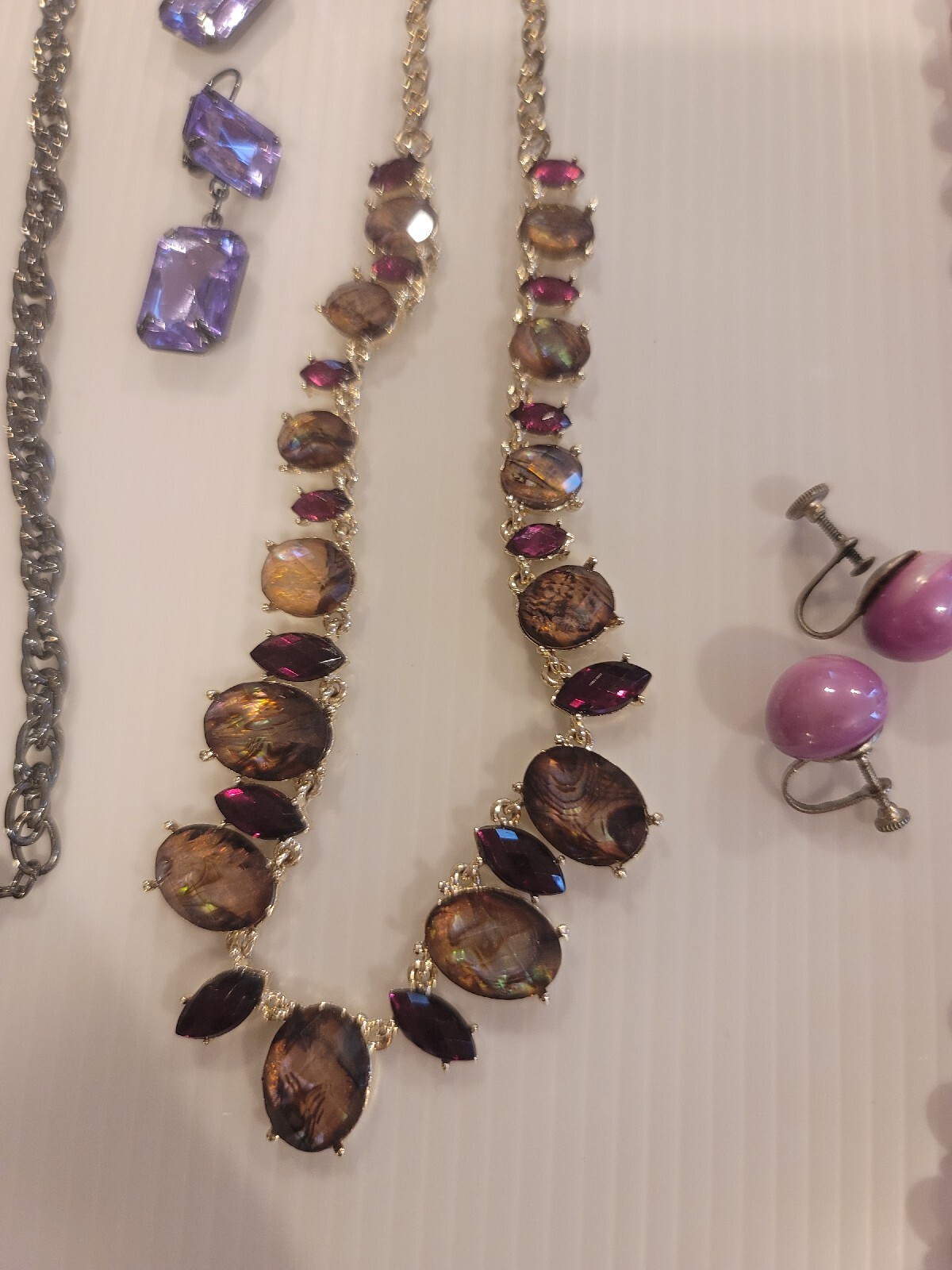 Women’s lot of necklaces and earrings. Purple, black col Fashion Costume Jewelry