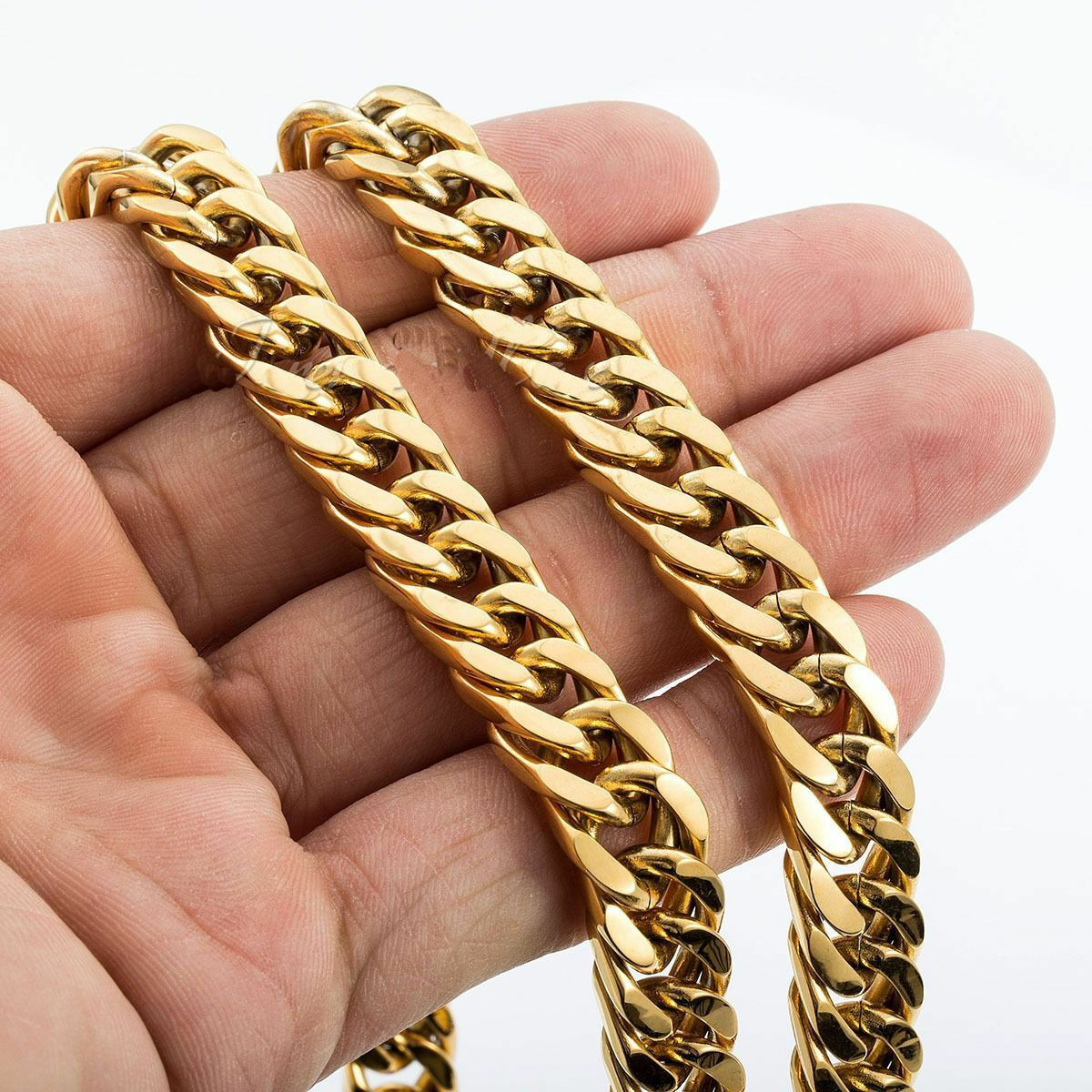 6/8/10/12/14mm Mens Boys 316L Stainless Steel 18K Gold Curb Cuban Chain Necklace