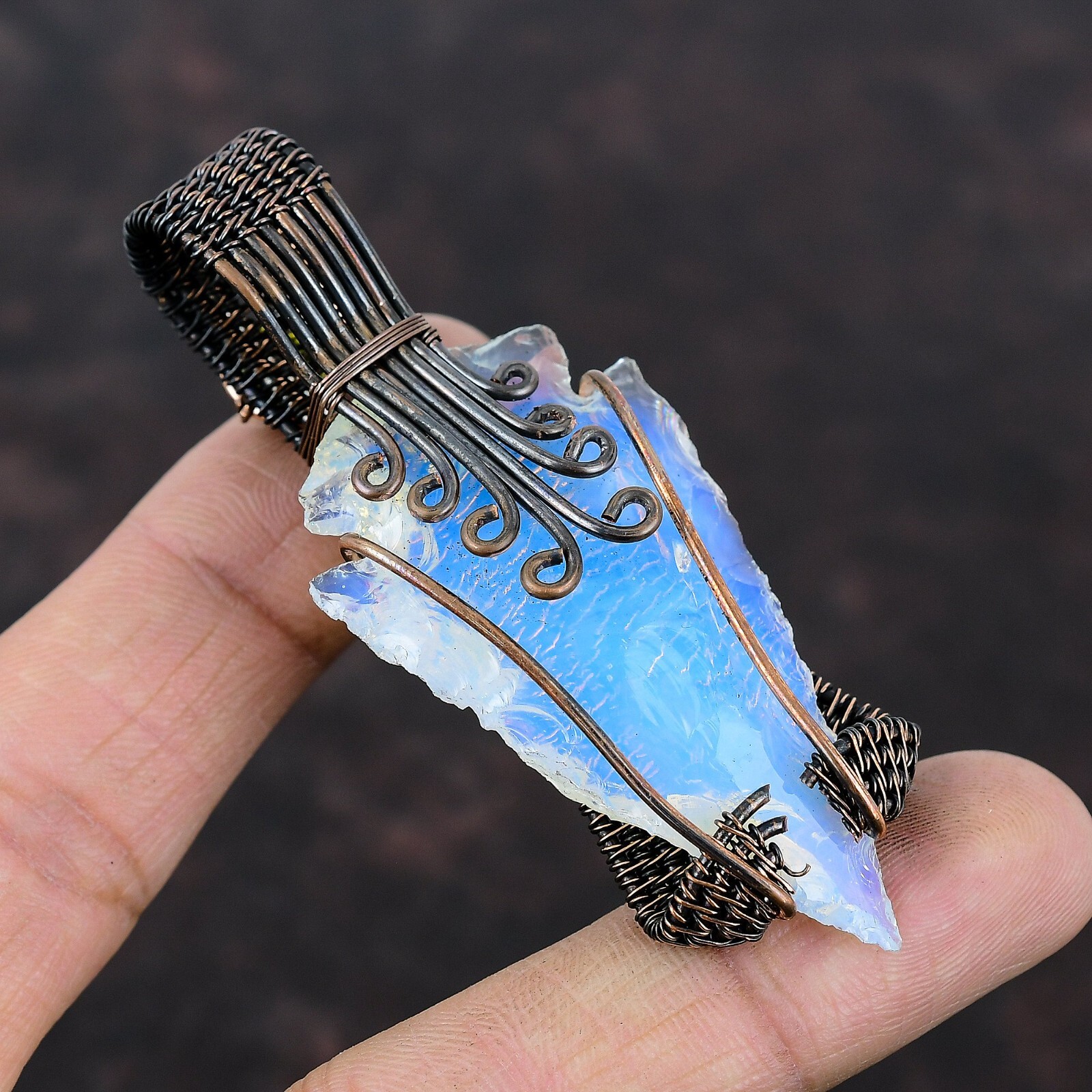Women Day Sale Milky Opal Rough Copper Wire Wrapped Pendant For Girls 3.07″