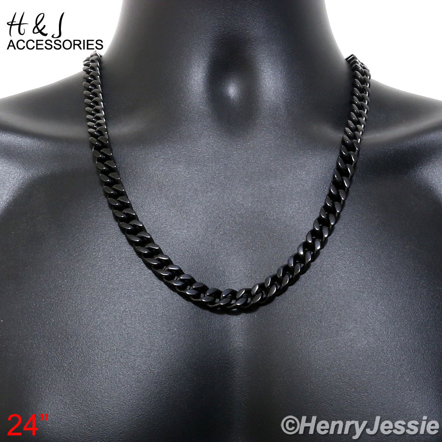 18-40″MEN Stainless Steel WIDE 11mm Black Plated Cuban Curb Link Chain Necklace