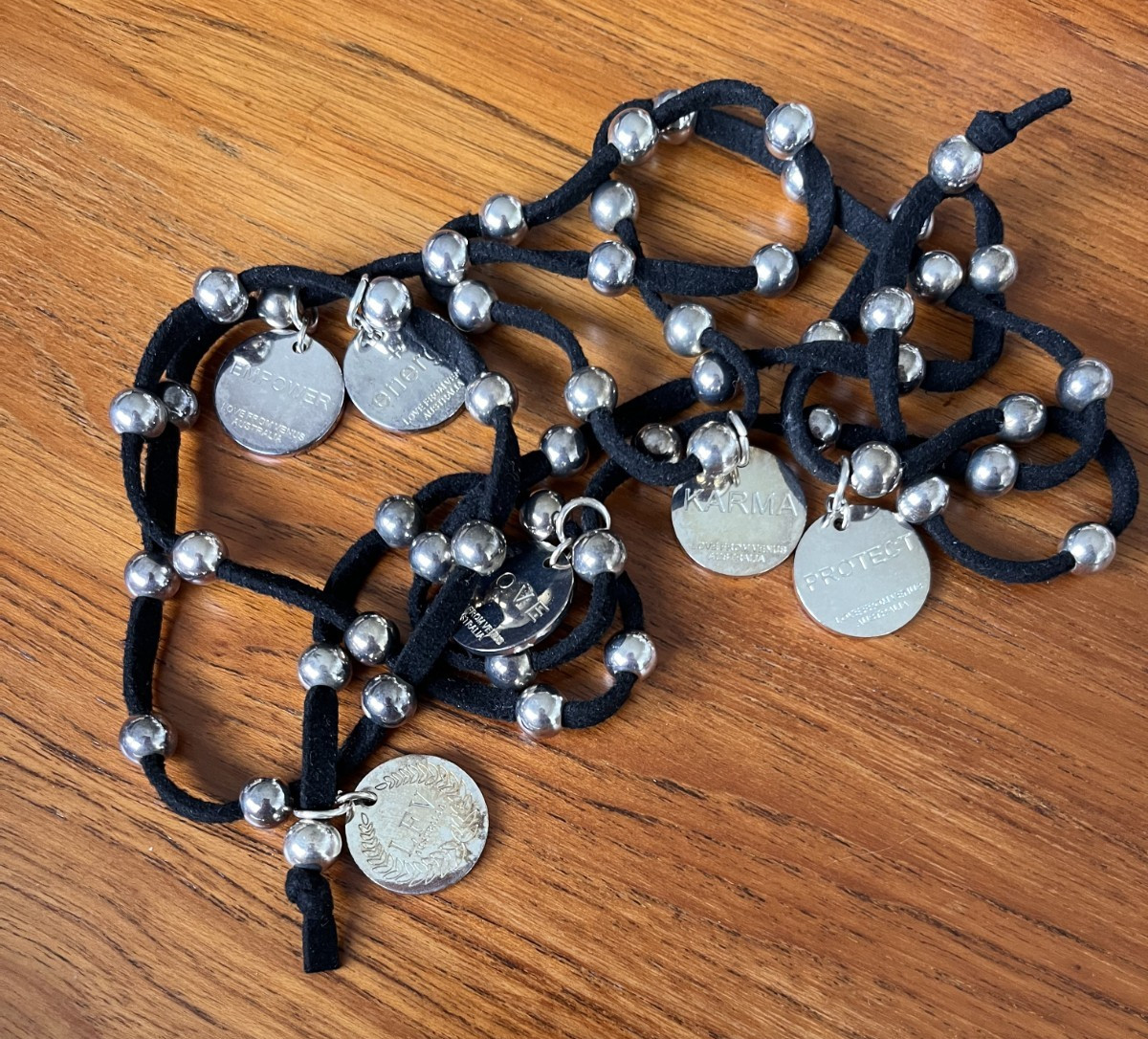 Vintage Love From Venus Australia Leather/Silver Plate Lariat Necklace