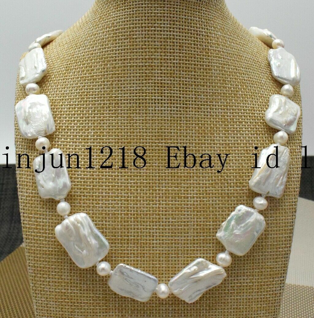 Huge 15x20mm Rectangle White Baroque Pearl Neckalce 18/22/24/28/30/35‘’