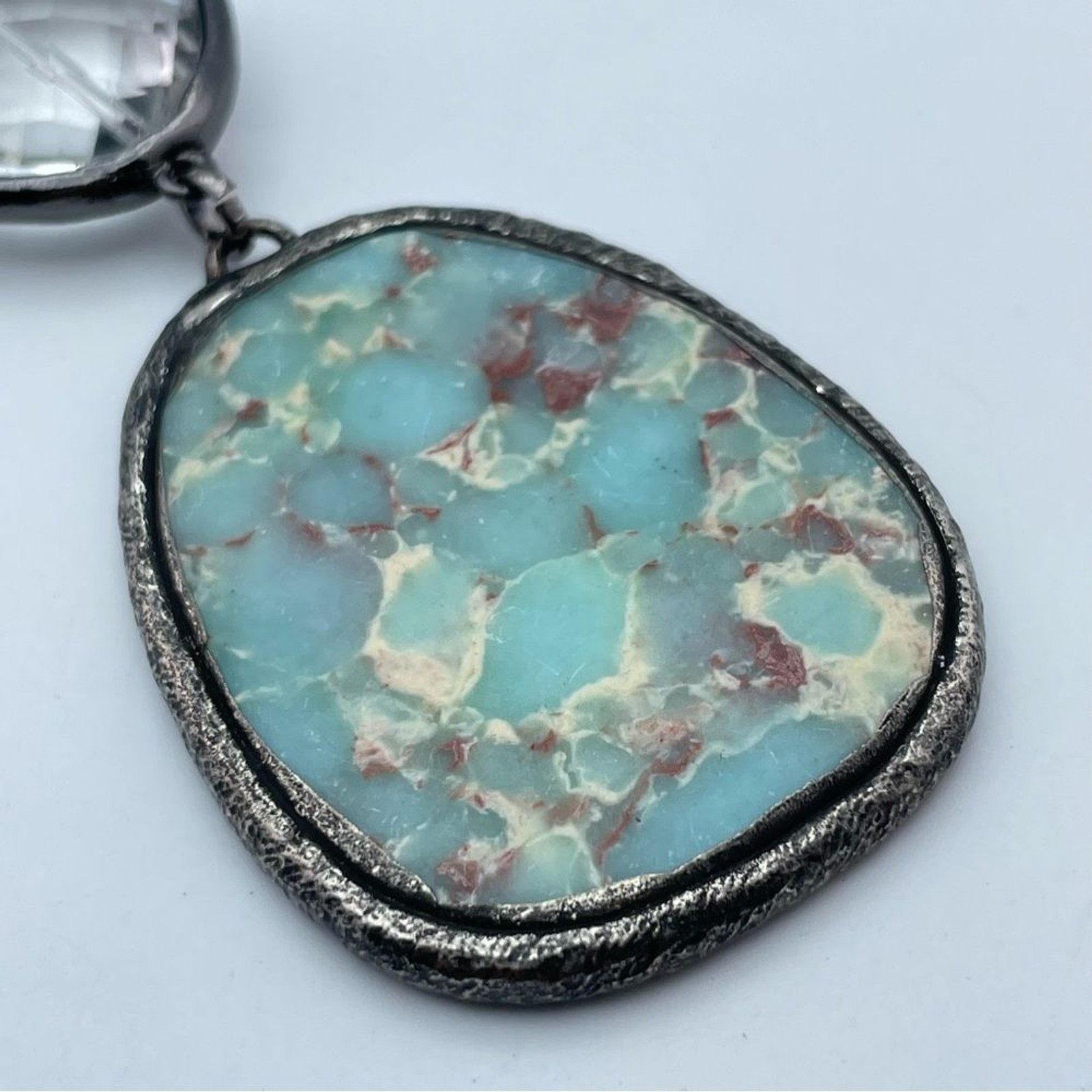 Artisan Amazonite & Jasper Beaded Necklace w/ Turquoise Matrix Pendant