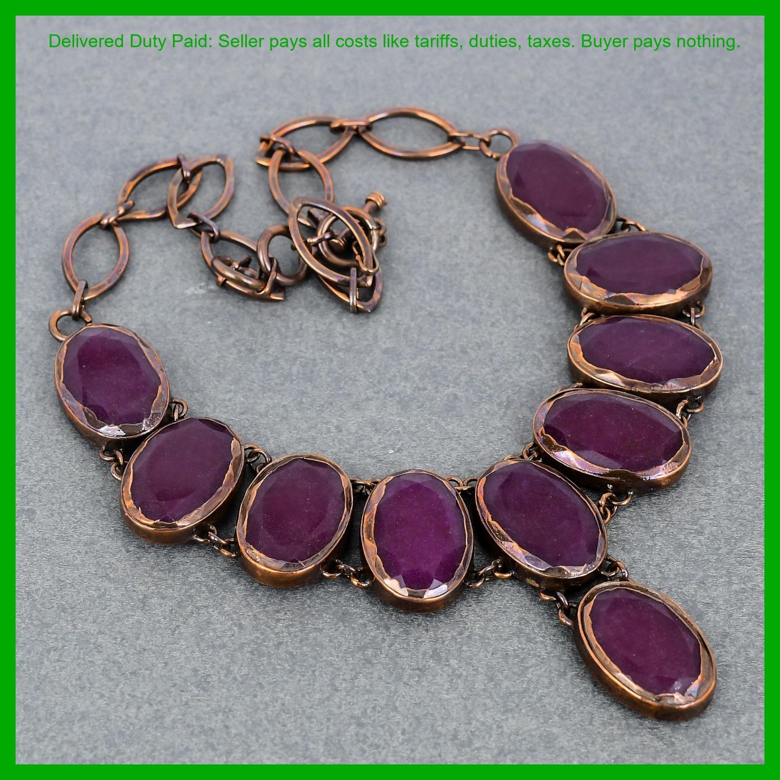 Christmas Sale Kashmir Rubi Gemstone Electroformed Unique Chain Necklace Copper