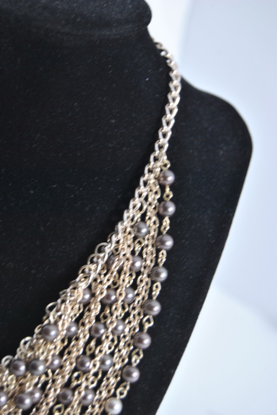 Swirl Faux Pearl Choker Necklace Multicolor Silver and Gold 14 inches