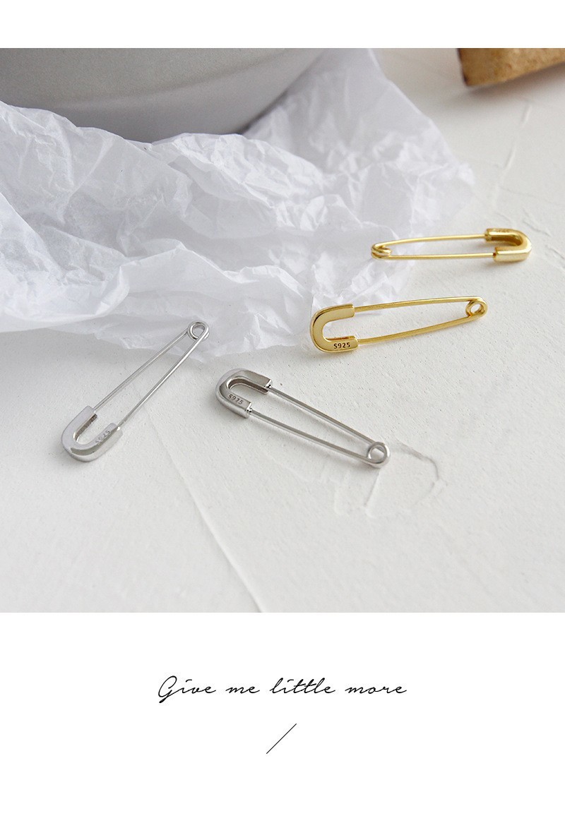 Paperclip Safety Pin Dangle Earrings Hoop Drop Gold Plated S925 Sterling Silver