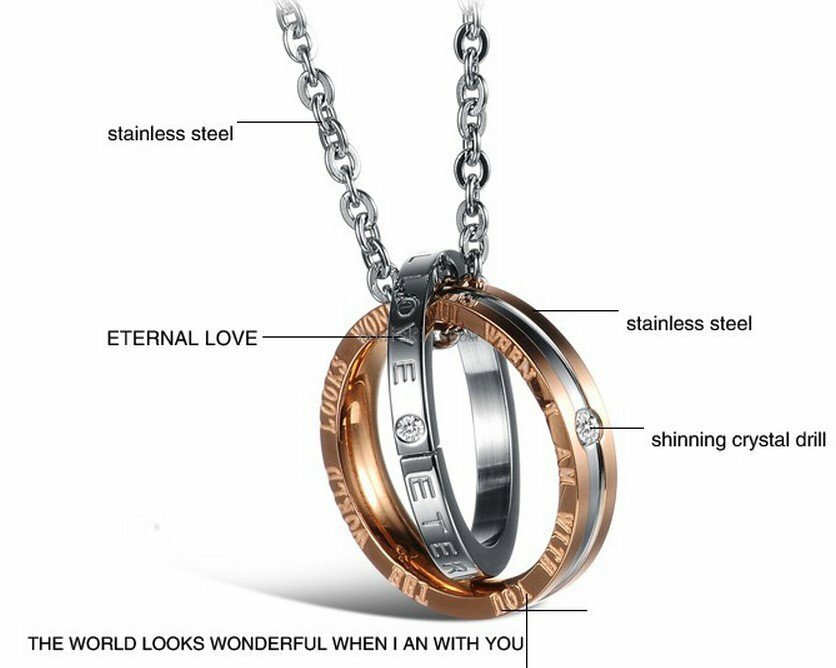 Eternal Love Interlocking Ring His and Hers Matching Couples Pendant Necklace