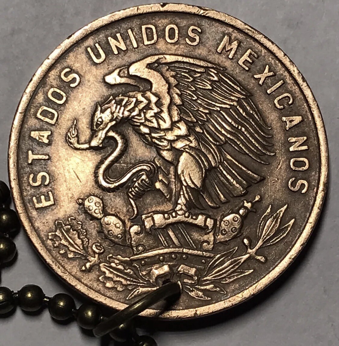 1966 Mexico Circulated Coin Pendant with 24″ Adjustable Ball Chain. Great Gift🎁