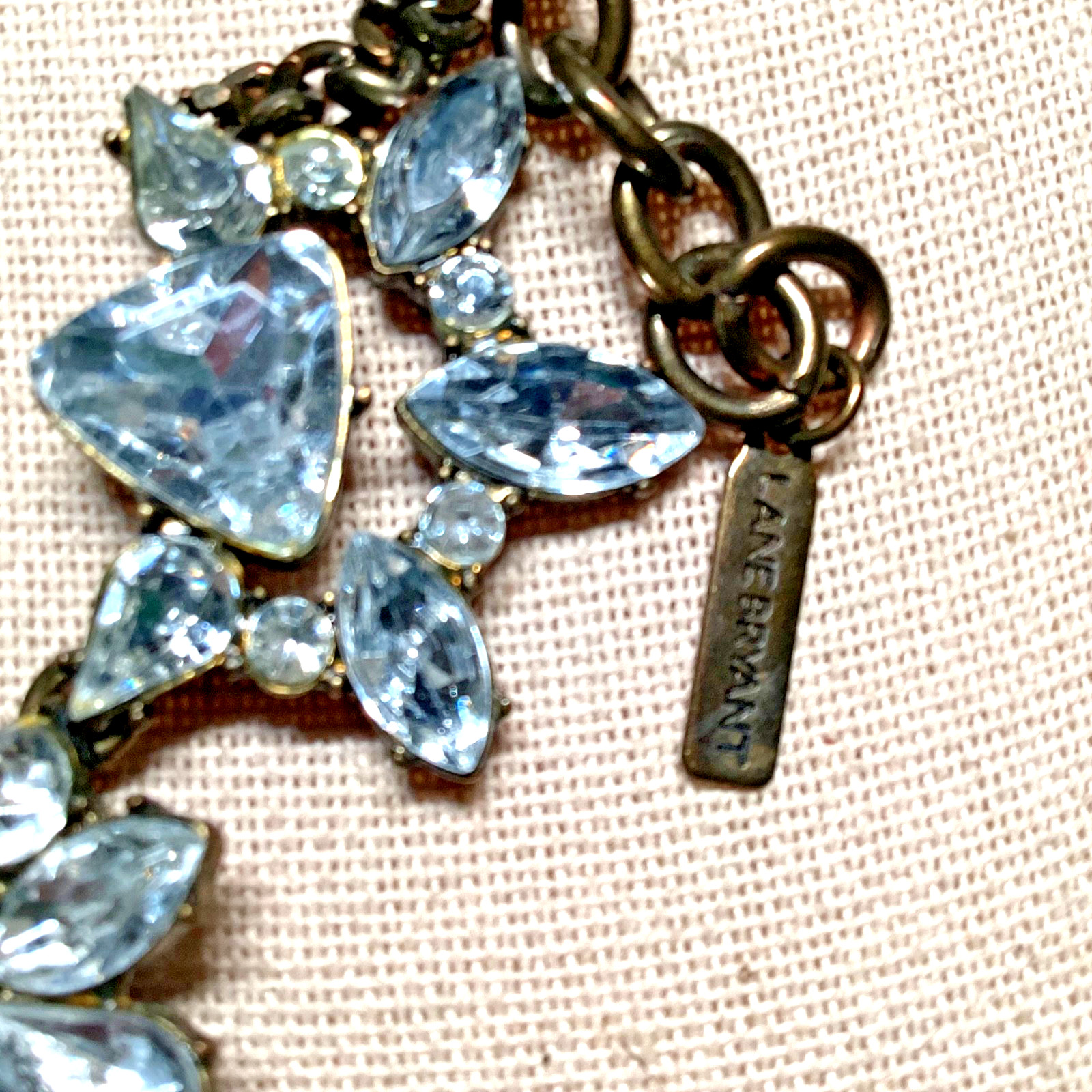 LANE BRYANT Statement Bold Clear Crystal Rhinestone ANTIQUE GOLD TONE