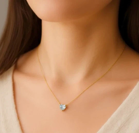 18K Gold Plated Crystal Heart Love Pendant Necklace for Women Waterproof