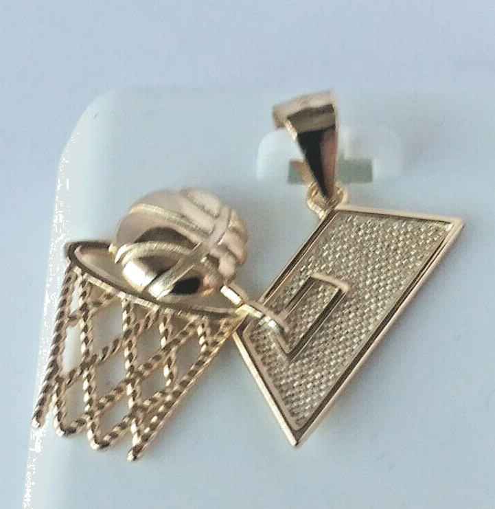 New 28x18mm 925 Sterling SILVER BASKETBALL & HOOP pendant Gold Plated