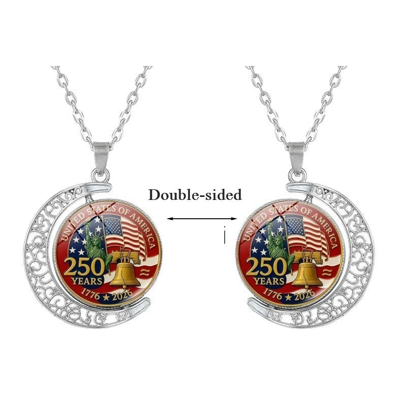 American 250th Anniversary Double-Sided Rotating Moon Alloy Necklace