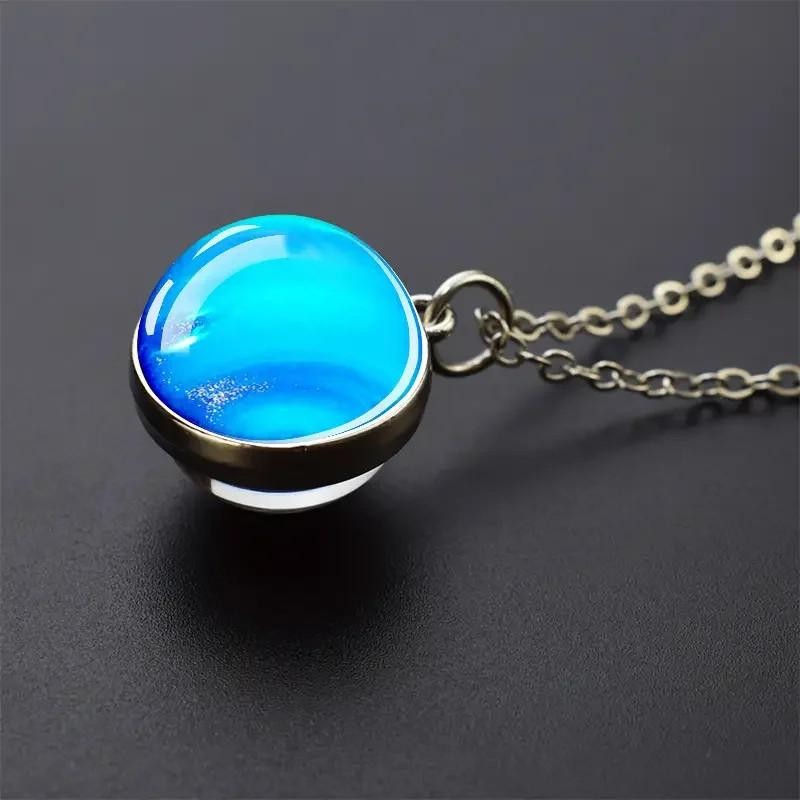Double Sided Galaxy Planet Glass Ball Pendant Necklace Sun Earth Moon Mars