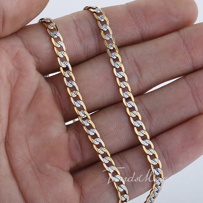 4mm 20″ Gold Filled Diamond-Cut Curb Cuban Chain Necklace Choker Men Women Gift