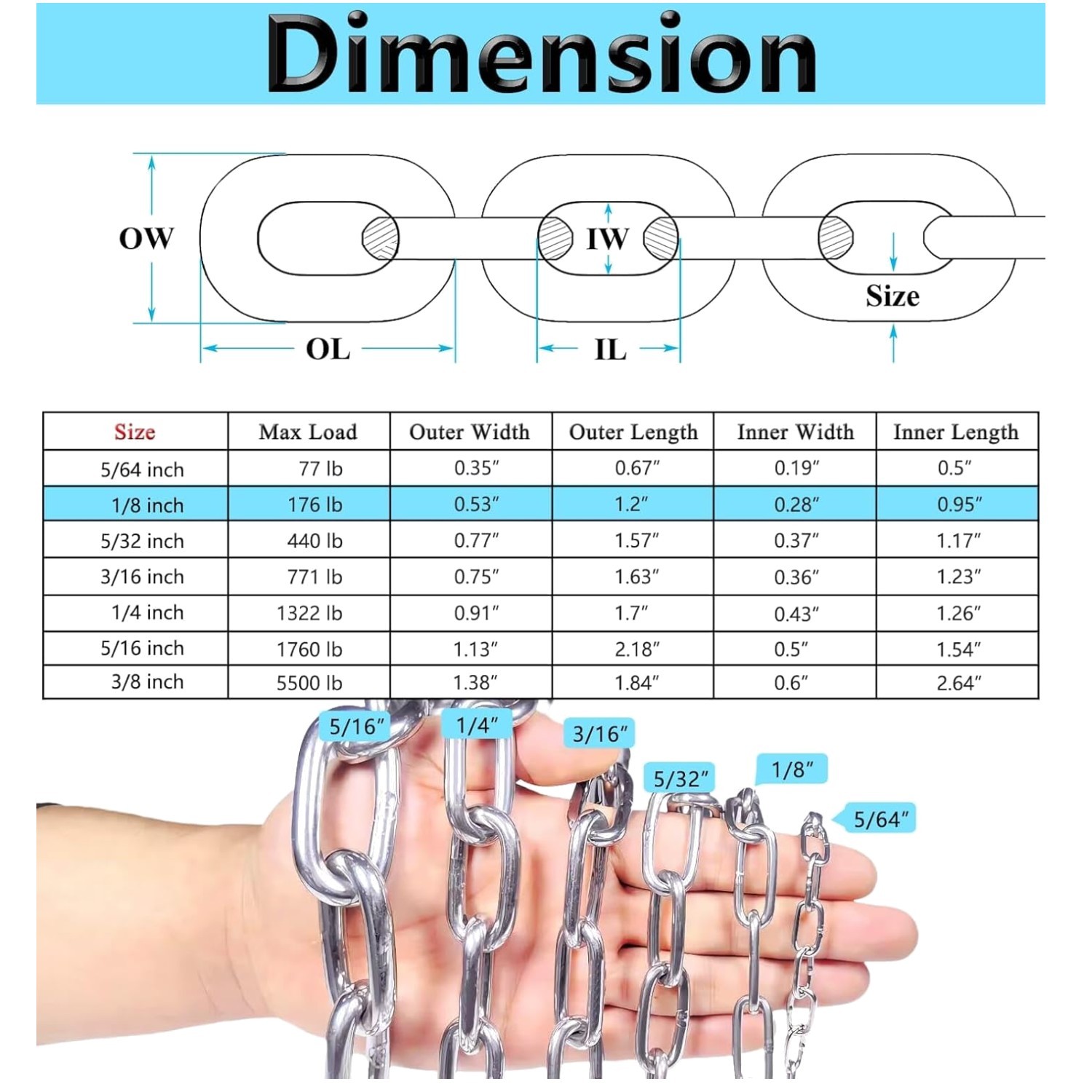6.5ft Stainless Steel Chain for Home & Outdoor Use